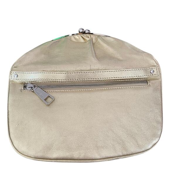 Hobo International Gold Leather Foldover Clutch Purse Handbag - Picture 3 of 10